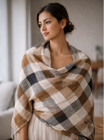 Linen Check Study - 100% Linen Multi-Way Wrap