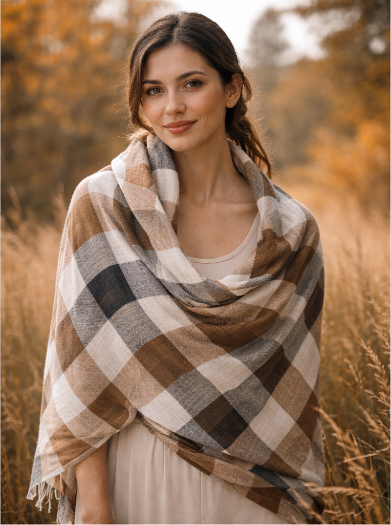 Linen Check Study - 100% Linen Multi-Way Wrap